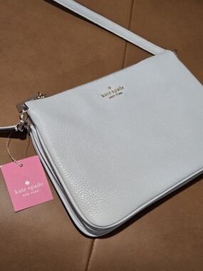 Kate Spade Leila Triple Gusset Crossbody NWT Pebbled Leather Hazy Morning Blue